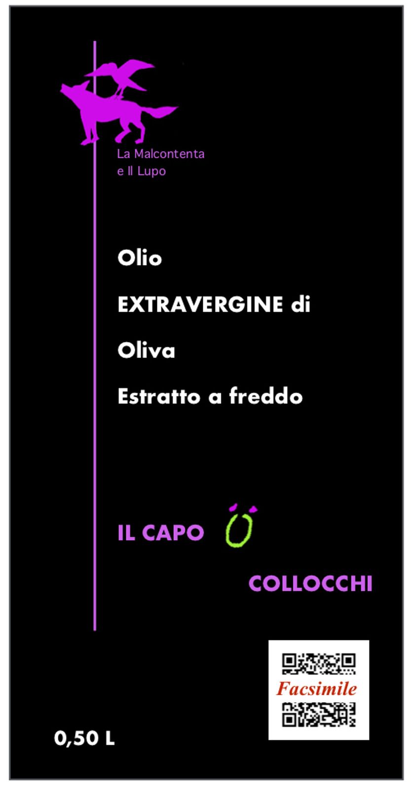 Black label of «Il Capocollocchi» extra virgin olive oil, 0.50 L