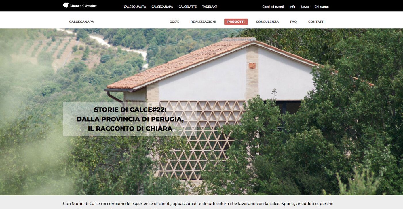 Screenshot of La Banca della Calce website: "Storie di calce" (Lime stories) from the province of Perugia