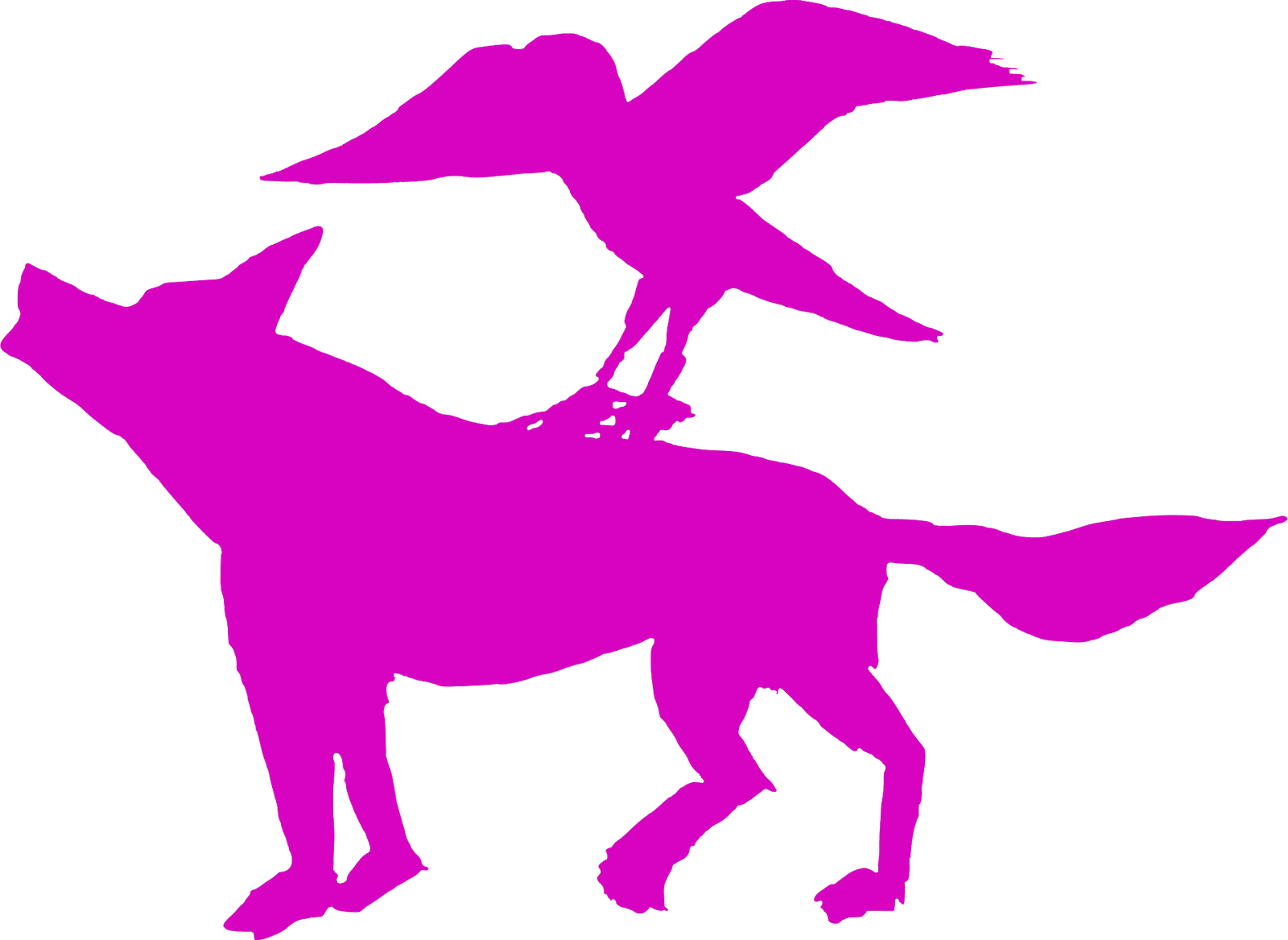 Il lupo e la cornacchia del logo, in viola